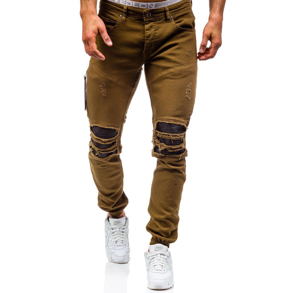 Distressed Stretch Skinny Jeans Men Pu 