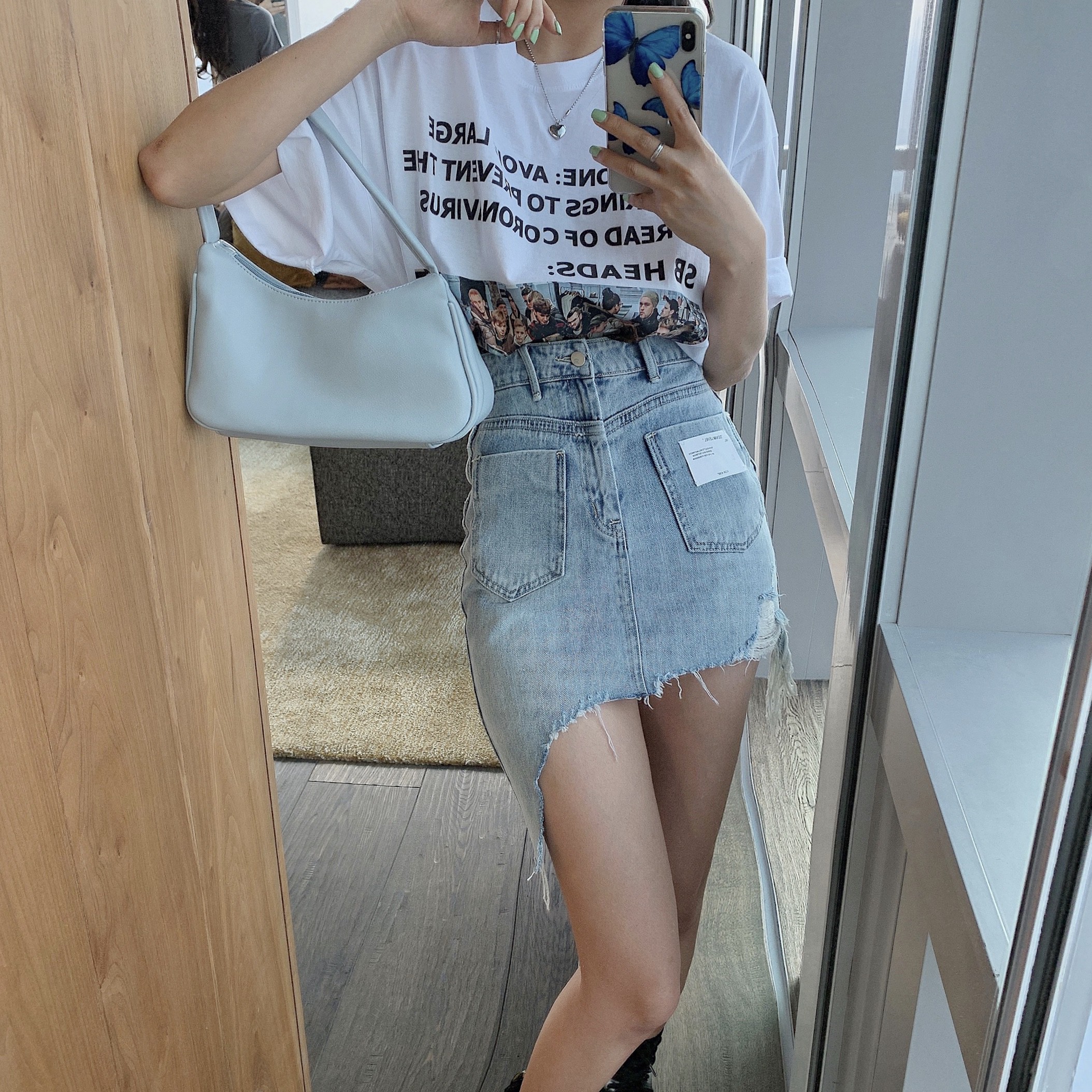 denim skirt mid thigh