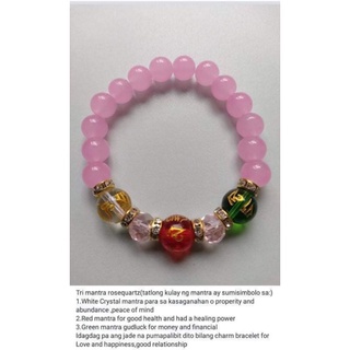 tri rosequartz bracelet charms