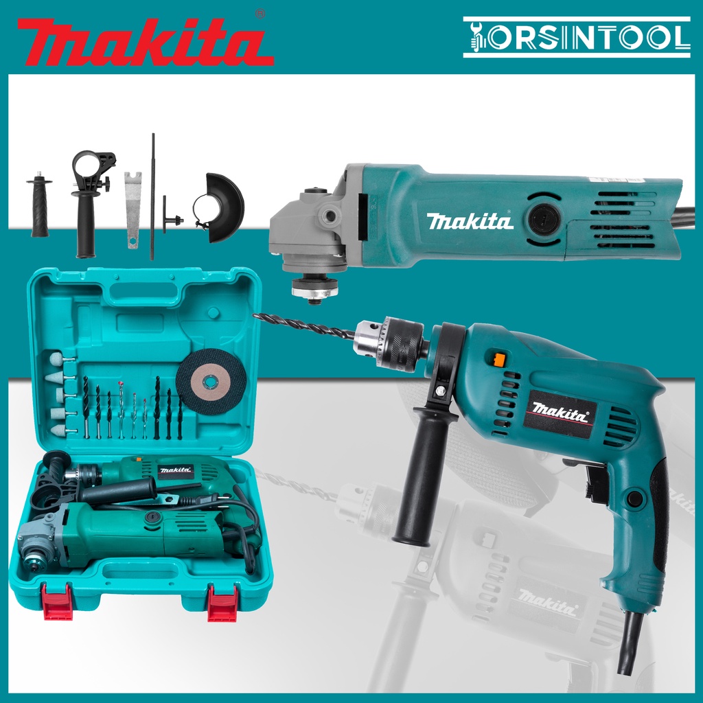Makita 2in1 Electric Angle Grinder & Impact Drill Combo Set With Hard
