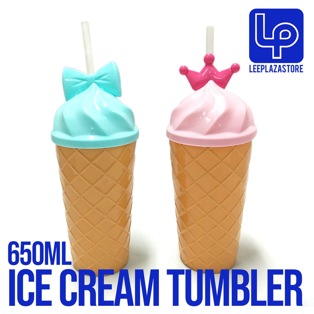 Ice cream cone drinking cup with bow/crown straw Shopee Philippines