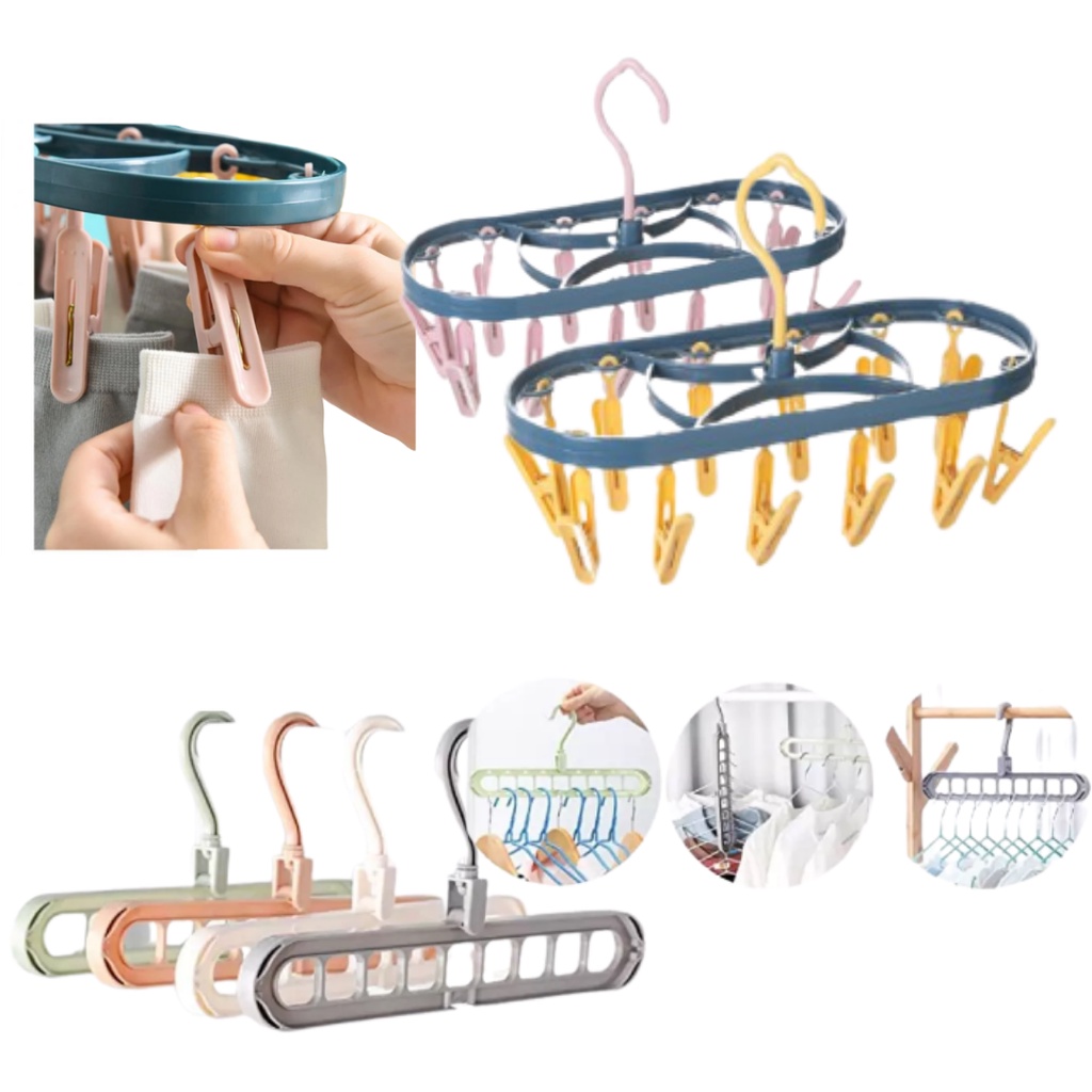 MnKC 32PCS Clips Foldable Drip Hanger Clothes Hanging Drying Rack Sock ...