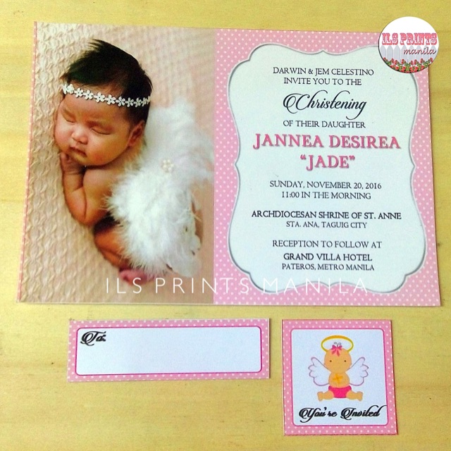 Pink Polka Dot Classy Themed 1pc Invitation Card Set for Baptism