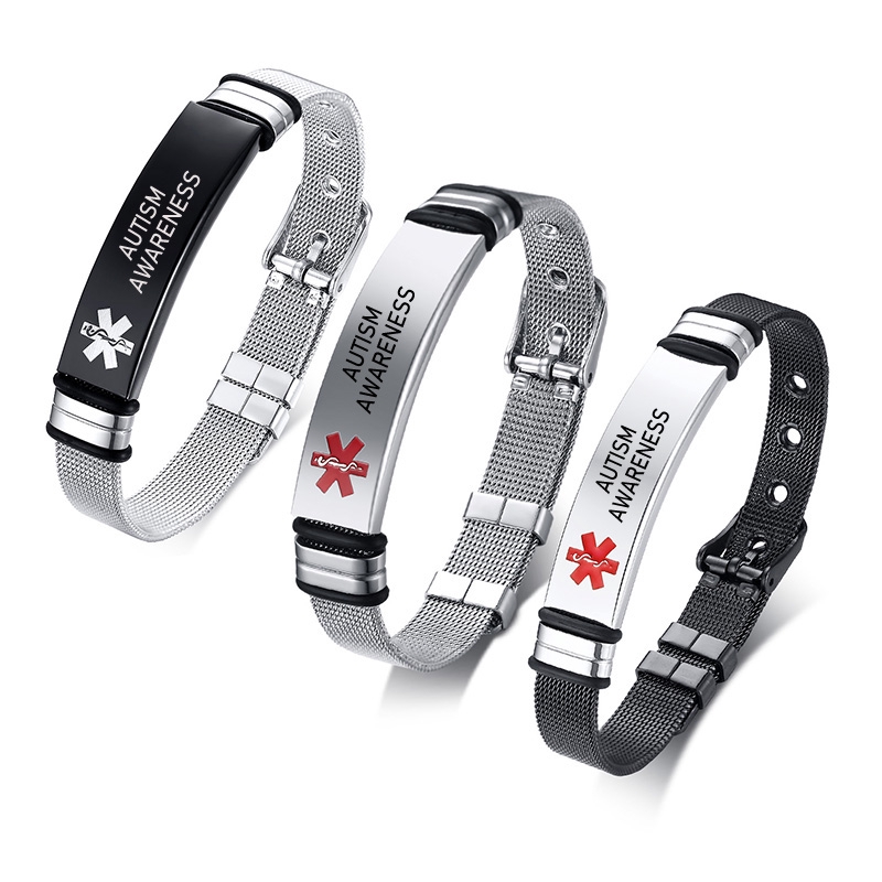 VNOX Medical Alert Bracelets for Men & Women Kids with Free Engraving Adjustable Stainless Steel Mesh Emergency Medical ID Bracelets Wristband 