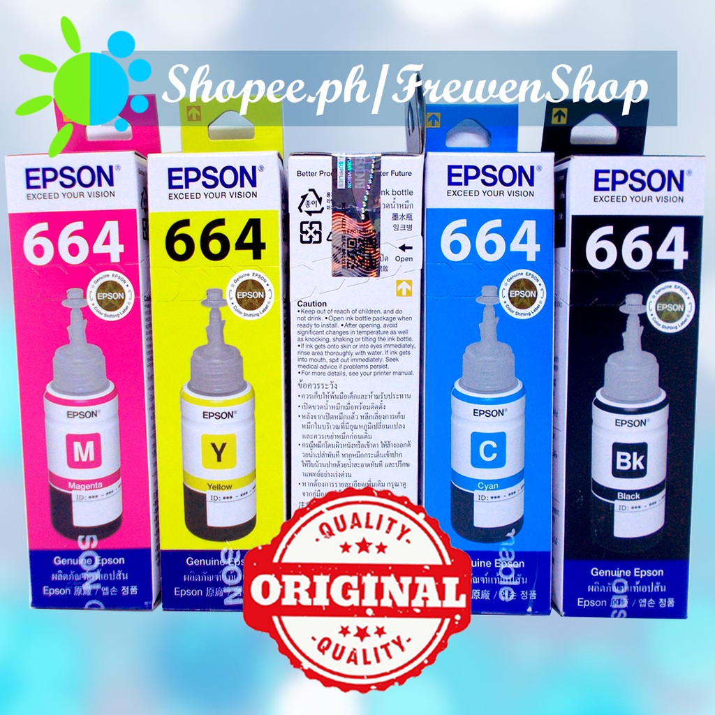 Original Epson T664 Ink Printer T6641 Black T6642 Cyan Blue T6643 Magenta Red T6644 Yellow 4870