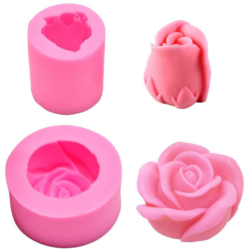 2Pcs/Set 3D Rose Flower Candle Molds, Rose Shaped Craft Art Silicone Mold for Making Beeswax Candle