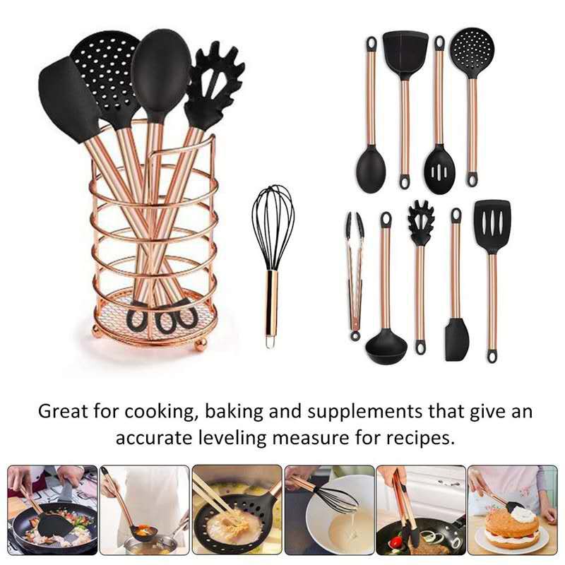 Country Kitchen 5 Piece Nylon Cooking Utensil Set on a Ring with Black Gunmetal Stainless Steel Rounded Handles Kitchen Utensil Set for Nonstick Cookware Black 