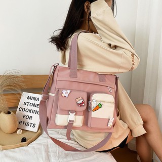 emie fashion Korea Fashion Nylon cloth Shoulder bag Tote Sling Bag Large bag cute style with pin