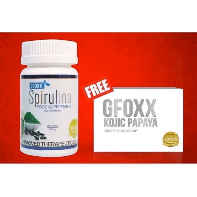Authentic Gfoxx Spirulina 100tabs bundle with Gfoxx Kojic Soap Shopee