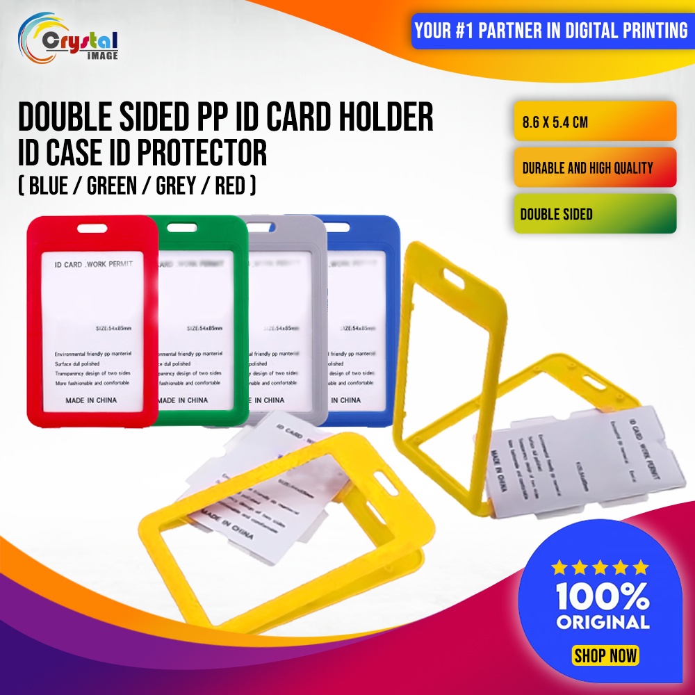 Double Sided PP ID Card Holder ID Case ID Protector ( Blue / Green / Grey / Red )