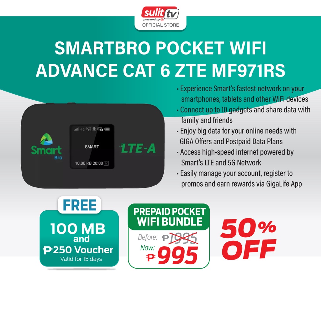 SMARTBRO POCKET WIFI ADVANCED CAT 6 ZTE MF971RS Shopee Philippines