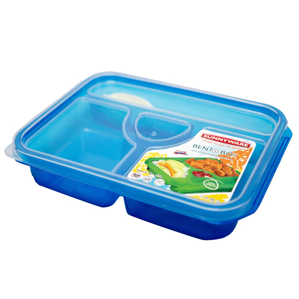 Sunnyware 518-Small Bento Box w/ Sauce Pocket & Spoon & Fork Lunch Box ...