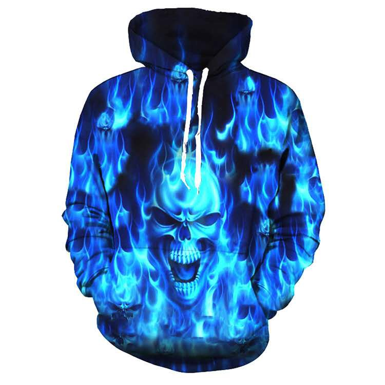 blue flame skull hoodie