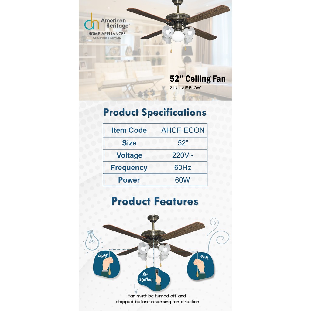 American Heritage Antique 52 Ceiling Fan Free American