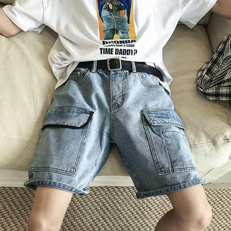 jean shorts with long pockets