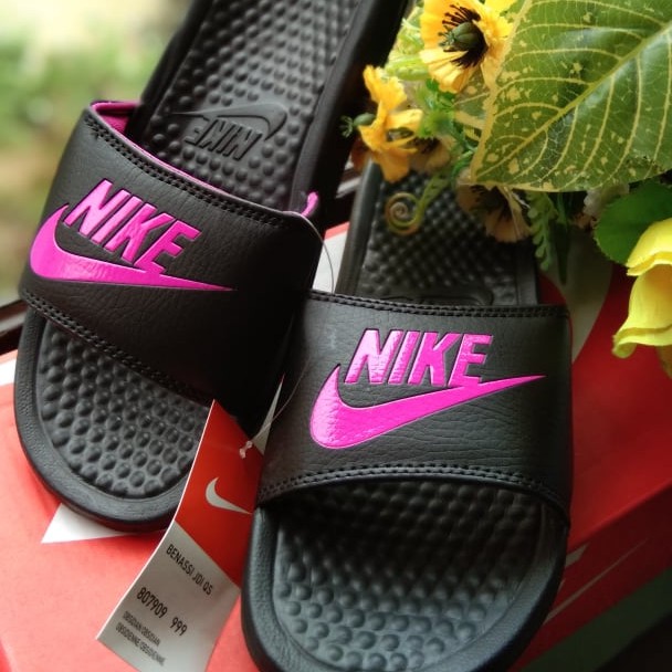 nike slippers pink and black