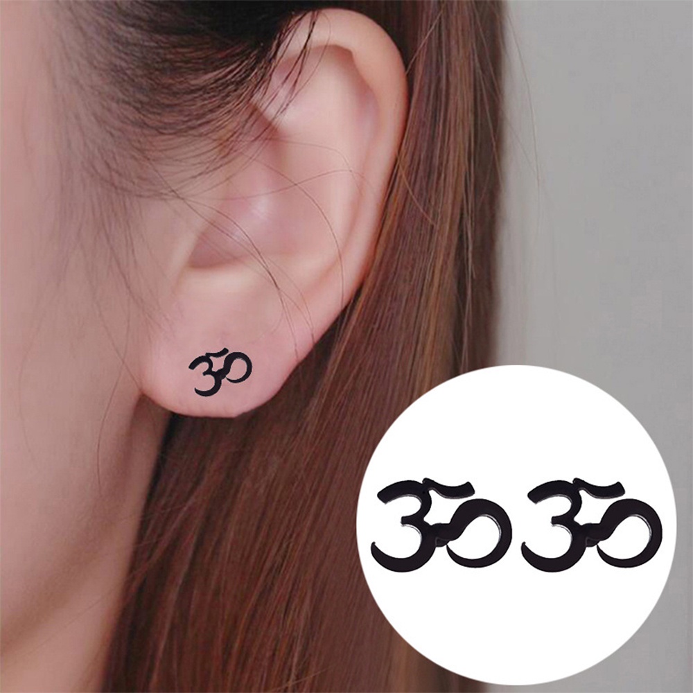 Personality Stainless Steel Om Aum Symbol Stud Earrings Prayer Wish 3q-letter Jewelry