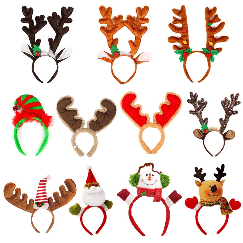 HO Adult Kids Christmas Headband Cute Reindeer Antler Santa Snowman Hair Hoop Holiday Party Supplies Decoration Ornament