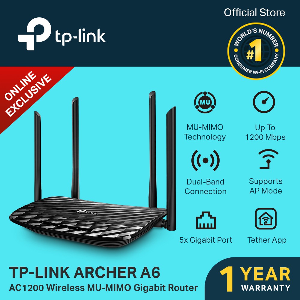 TP-Link ARCHER A6 AC1200 Wireless MU-MIMO Gigabit Router | Dual Band ...