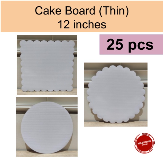 25pcs. 12 Inch Cake Board Scalloped Square / Scalloped Round / Round White (Laminated Thin