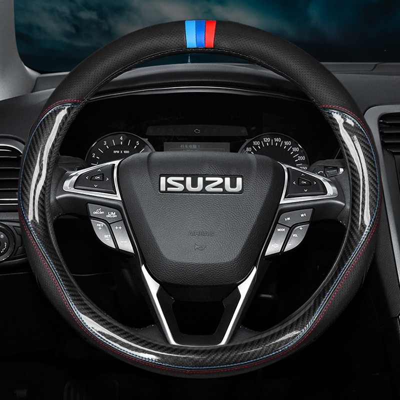 Carbon Fiber Cow Leather Steering Wheel Cover For Isuzu DMax Panther