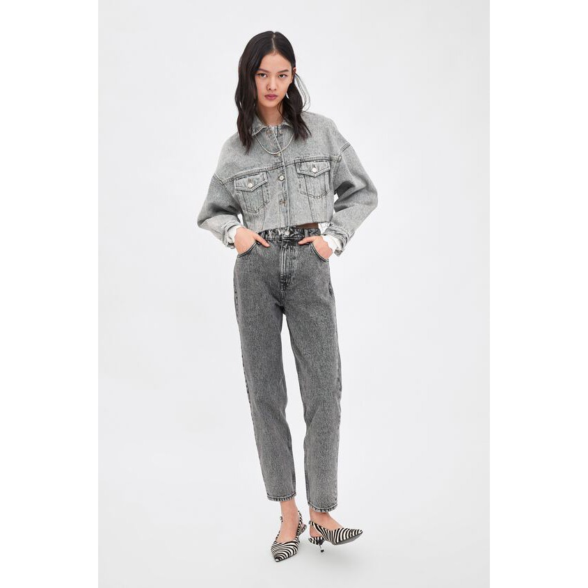 ZARA HIGH WAIST MOM JEANS in ACID WASH 