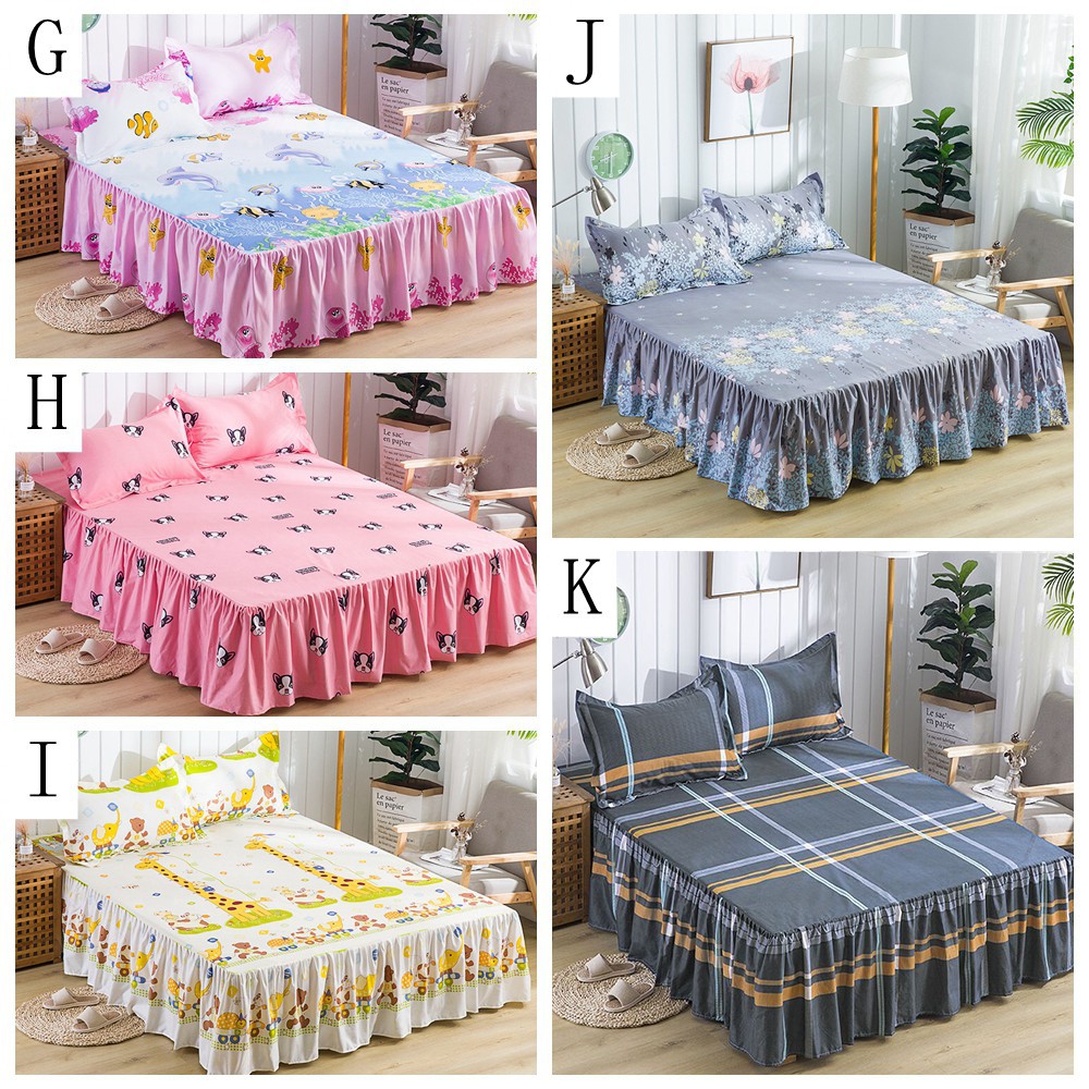 Allswonderland 【COD】Waterproof bed skirt flamingo bedsheet twin queen king size bed sheet pillowcase