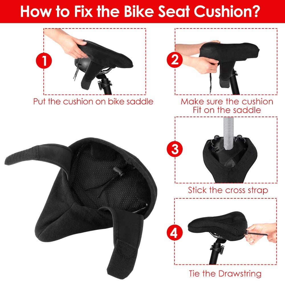 Outdoor Cycling Water & Dust Resistant Cover Road Mountain Bikes WOTOW Gel Bike Seat Cover Cushion Comfortable Silica & Foam Padded Bicycle Saddle Cushion Spin Exercise Bikes 