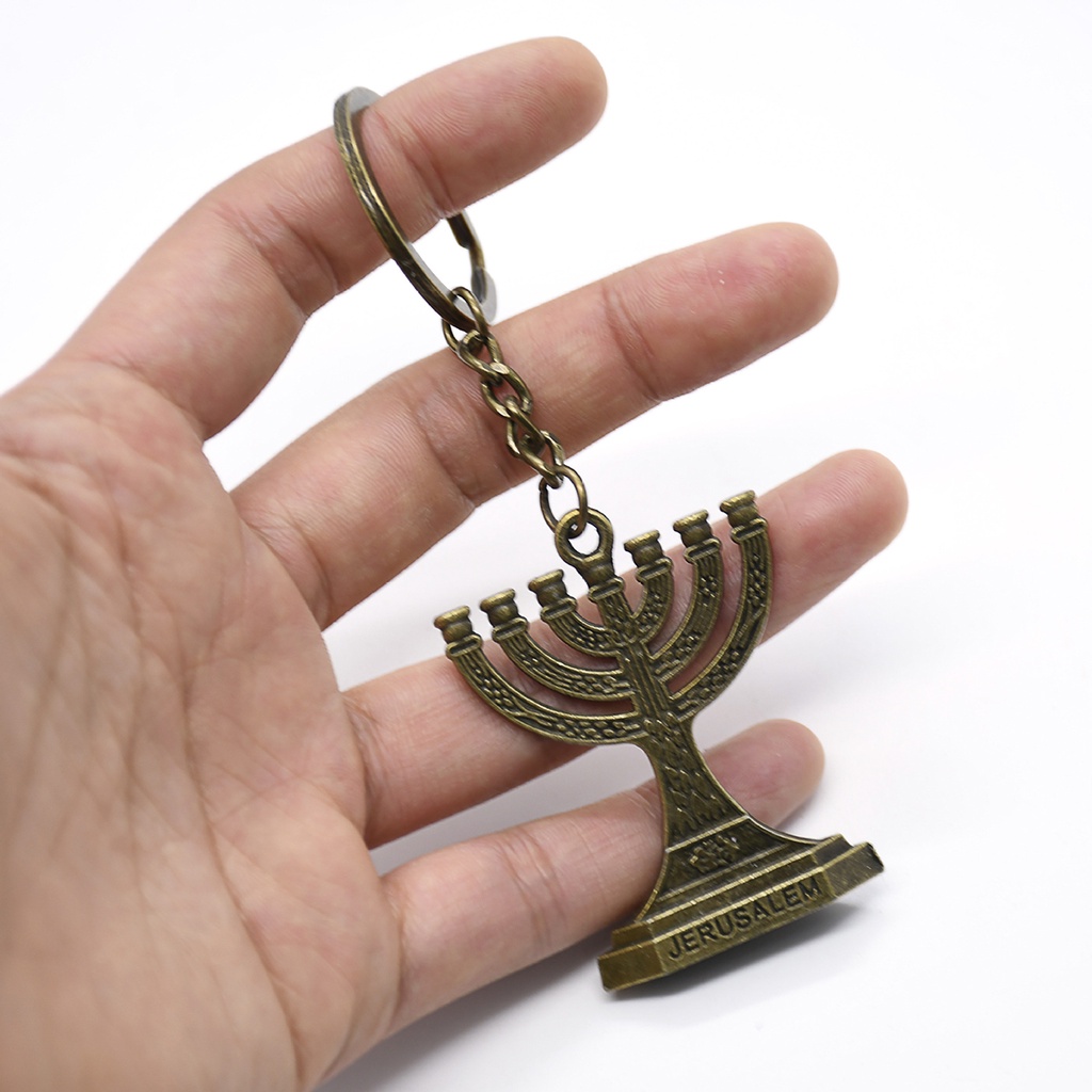 Religious Jerusalem Souvenir Judaism Menorah Keyring Metal Candle