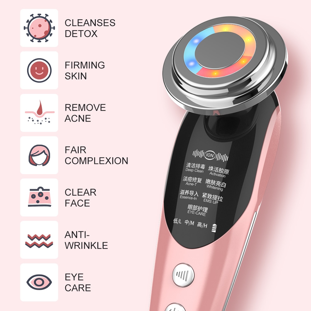 7 In 1 EMS Facial LED Light Therapy Wrinkle Removal Skin Lifting Tightening Hot Treatment Skin Care