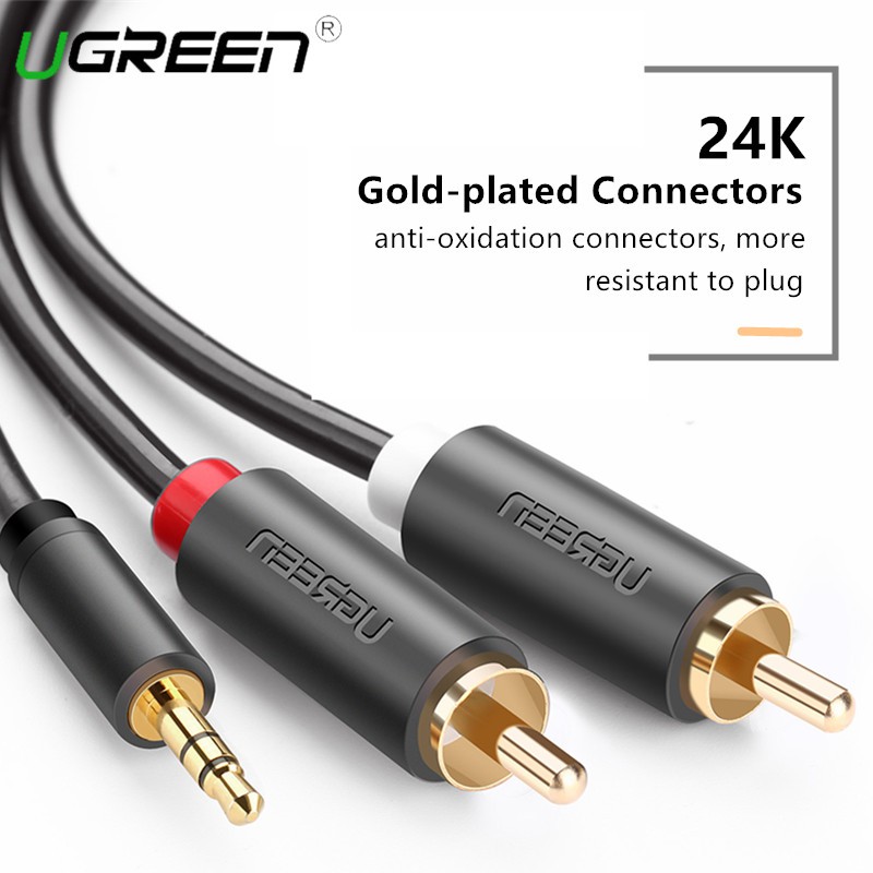 Ugreen 2rca to 3.5mm male aux cable gold plated audio rca cables