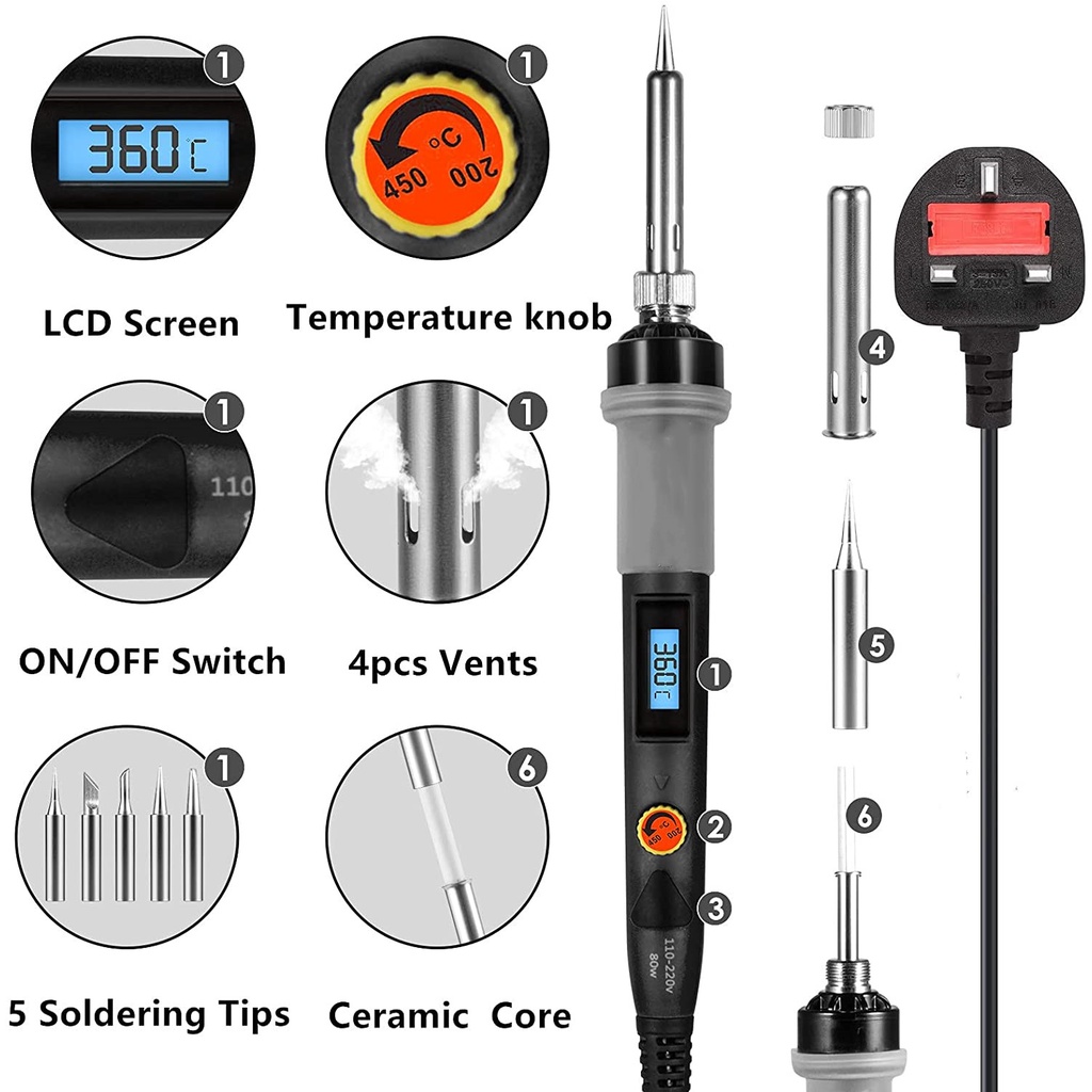 80W Precision Soldering Iron Kit, With LCD Display, Adjustable Temperature 200 ° F - 450 ° C, Welding Accessories