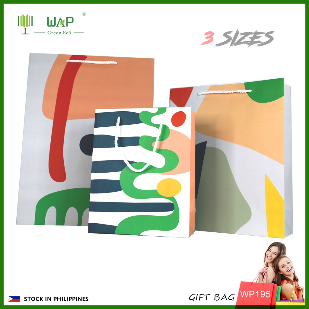 12pcs Paper Bag Gift Bag Abstract Birthday Wrapping Handle Loop Bag Wedding Candy Giftbag #WP195