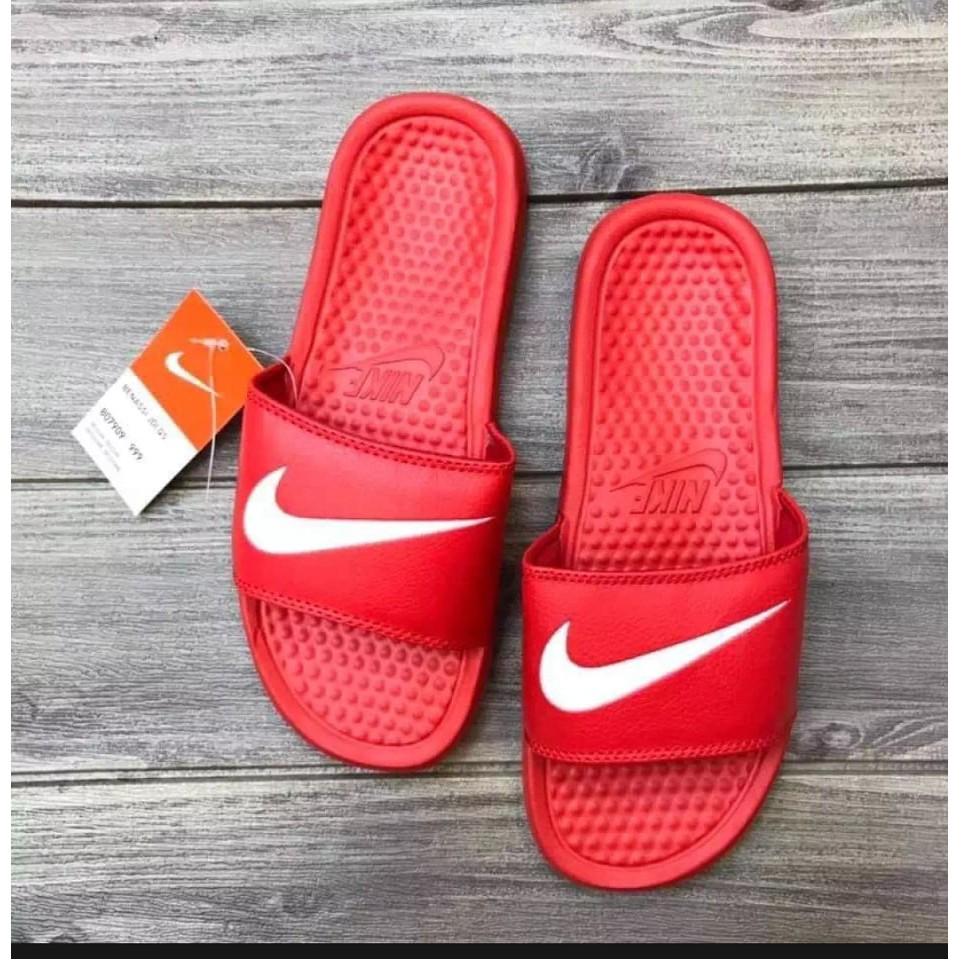 red nike slippers