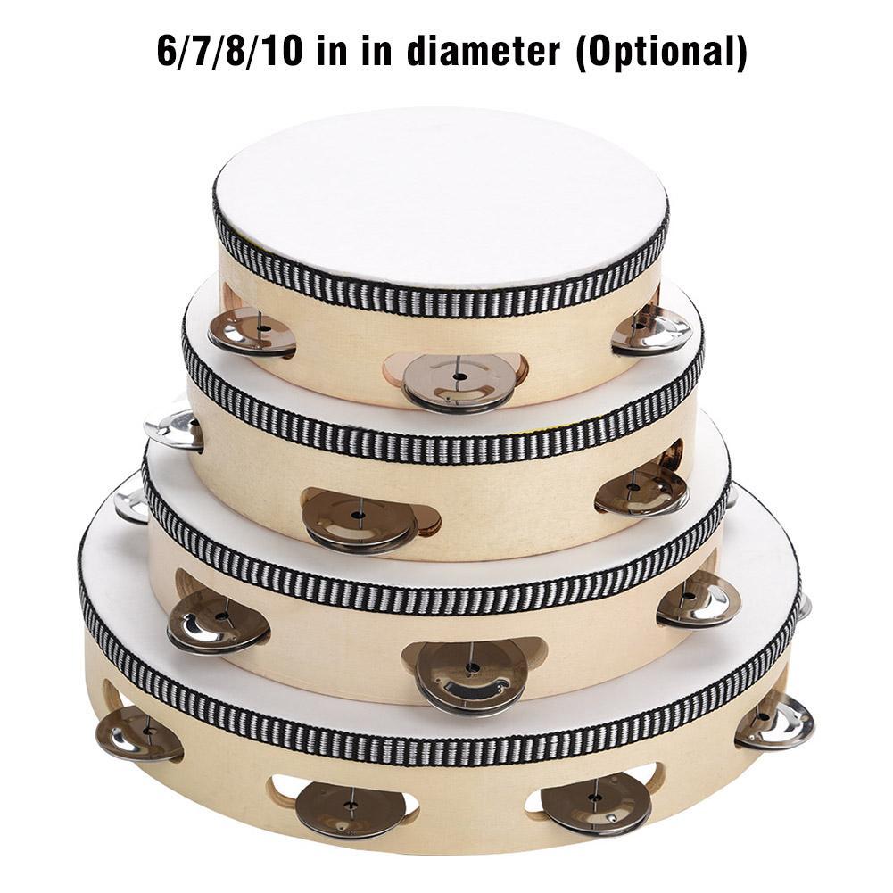 4 Sizes Wooden Handheld Tambourine Hand Drum Bells Jingles Shopee