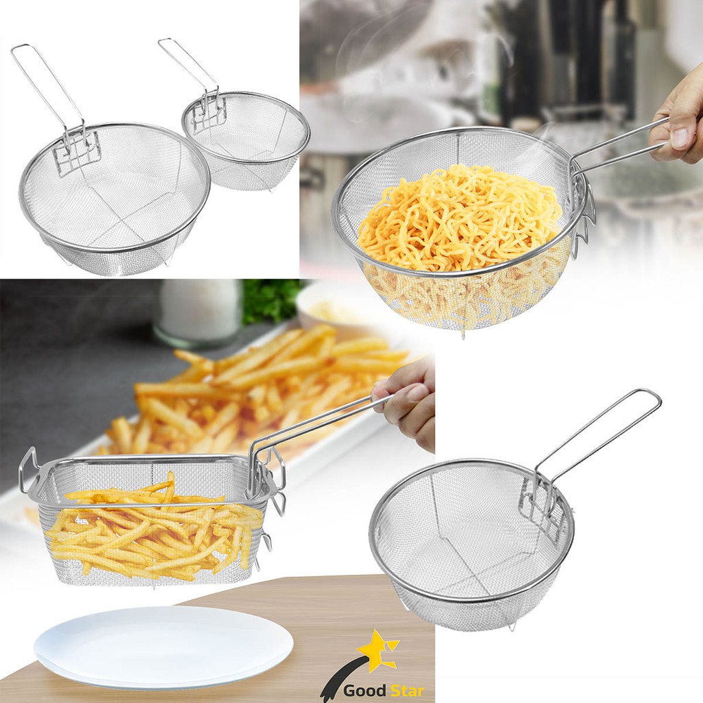 Stainless Deep Fryer Frying Fine Mesh Noodle Fries Strainer Drain ON