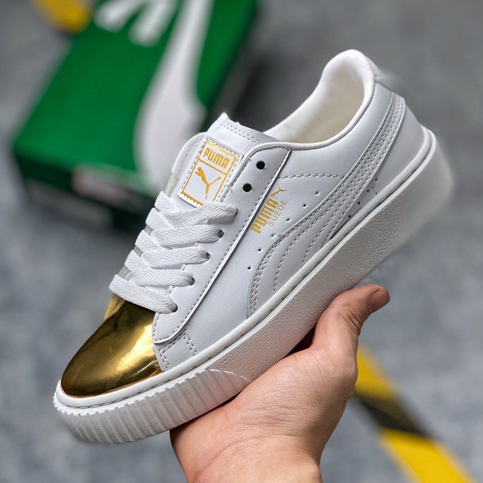 puma white gold sneakers