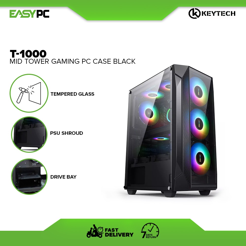 Keytech T1000 Mid Tower Gaming PC Case Black/White, T1000 Mid Tower