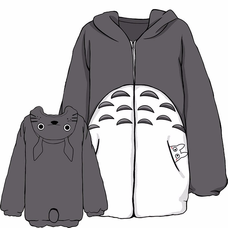 anime my neighbor totoro cosplay hoodie fleece gray sweatshirts with ears  autumn winter men women plush kawaii coat jacket