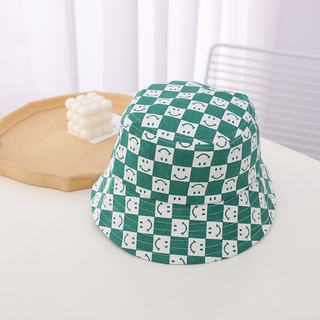 Chessboard lattice smiling face fisherman hat children's street shooting trend basin hat retro travel sunshade hat girl #8