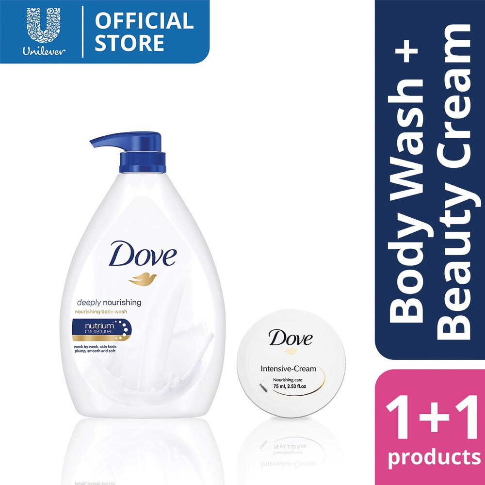 Dove Body Wash Deeply Nourishing 1L + Dove Intensive Cream 75ml