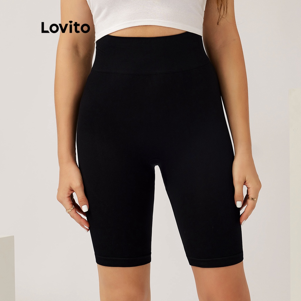 Lovito Sporty Plain High Waist Basic Sport Shorts L004015 Black