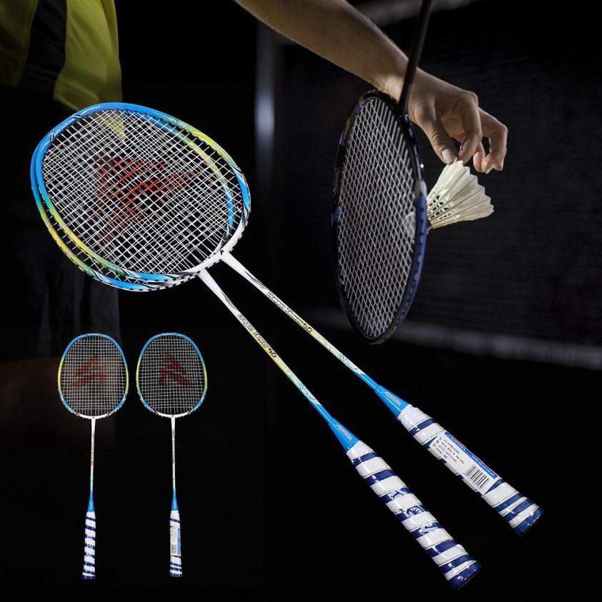 Badminton Racket 1 Pair Aluminum Alloy Training Racquet Shock Absorption Racket with Portable Carry Bag