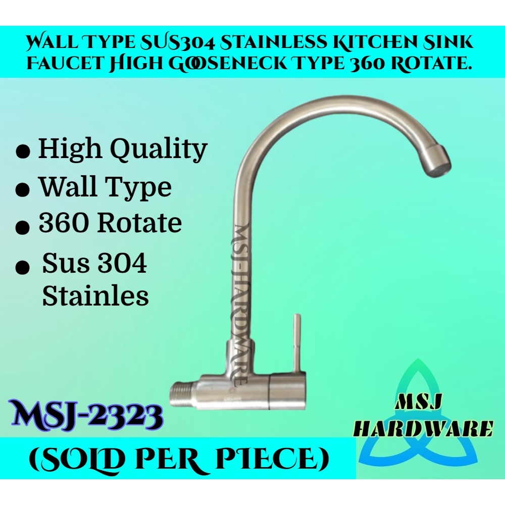 MSJ-2323 1pcs Wall Type SUS304 Stainless Kitchen Sink Faucet High