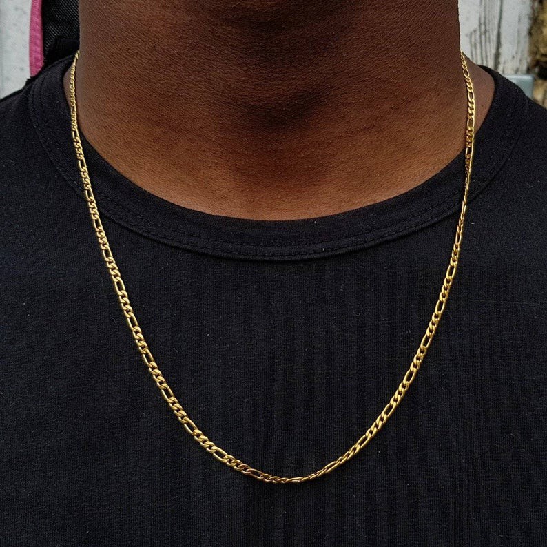 Figaro Chain, 18k Saudi gold necklace, Necklace For Men, Gold Plated ...