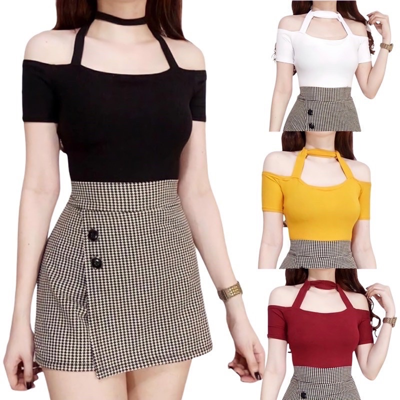 CRT Mitch Off Shoulder Asymmetrical Neckline Crop Top