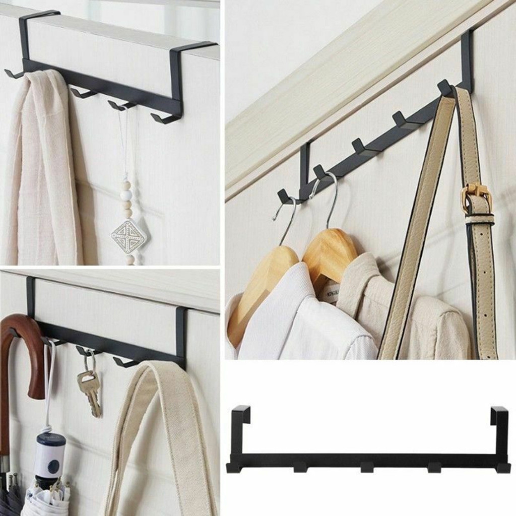 Over The Door 5 Hooks Home Bathroom Organizer Rack Clothes Coat Hat Towel Hanger