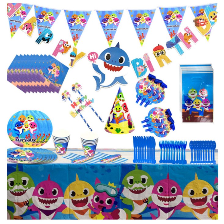 Baby Shark Birthday Party Decoration Paper Cup Plate Tablecloth Flag Hats Blower Gift Sets Shopee Philippines