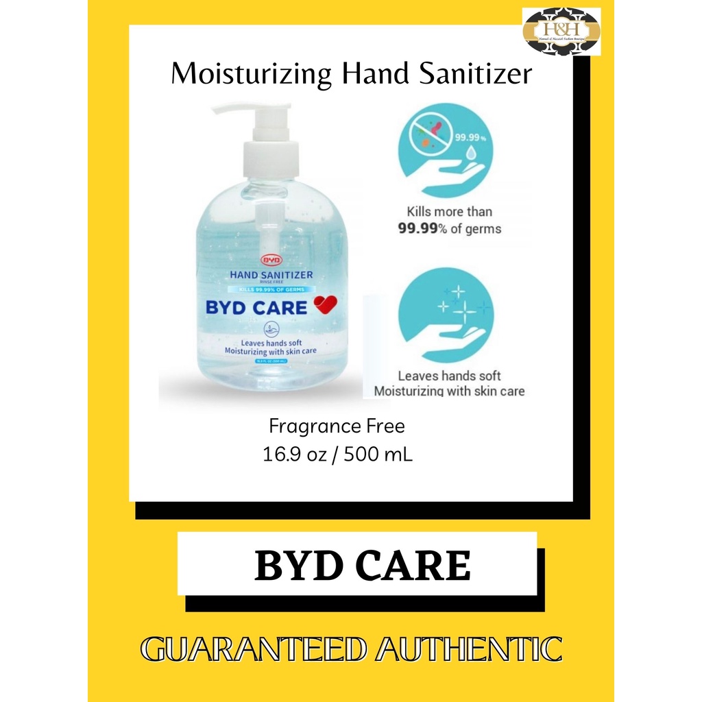 Authentic BYD CARE Moisturizing Hand Sanitizer Pump 16.9 oz / 500 mL