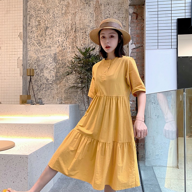 yellow knee length dress